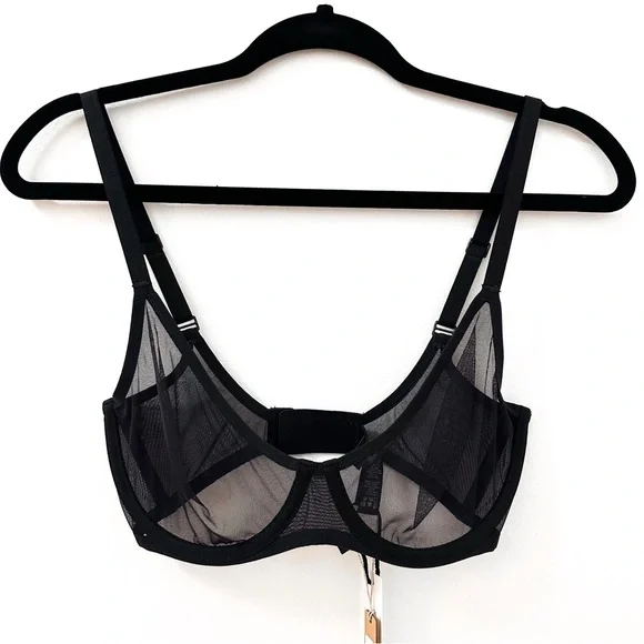 NWT Skims Ultra Fine Mesh Scoop Bra Sheer Underwire Onyx black sz 32DD - Picture 5 of 10